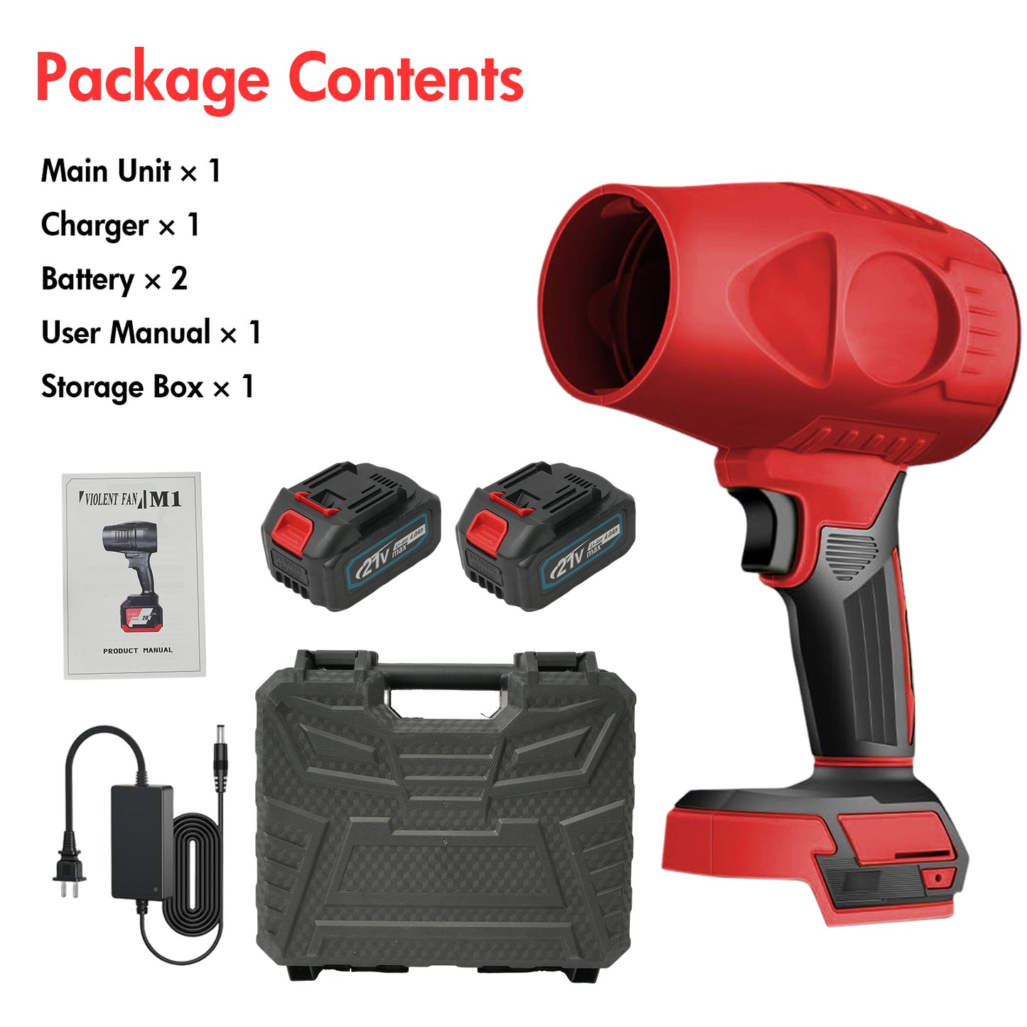 21V Electric Cordless Leaf Blower,1200W,130000RPM Handheld Leaf Blower 2*4.0Ah Batteries and Charger Included for Patio Cleaning,Lawn Care,Blowing Leaves and Dust,Red