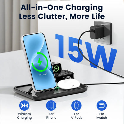 Magnetic Wireless Charger for iPhone,6in1 Portable Charger Phone Charging Station for iPhone 17 16 15 14 13 12 11 Pro Max Apple Watch AirPods,Maggsafe Charger Stand,Black