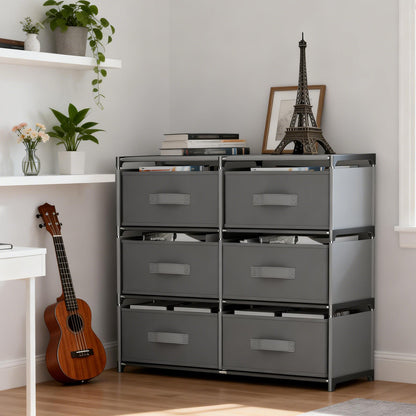 BAOKALER Clothes Drawer Dresser with 6 Drawers, Double Row Non-Woven Fabric Dresser for Bedroom, Hallway, Entryway, Closets, Sturdy Steel Frame, Wood Top, Gray