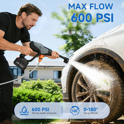 BAOKALER Cordless Pressure Washer, 600 PSI Portable Power Washer with 2 x 4.0AH Batteries, 6-in-1 High Power Washer for Car, Garden, Patio