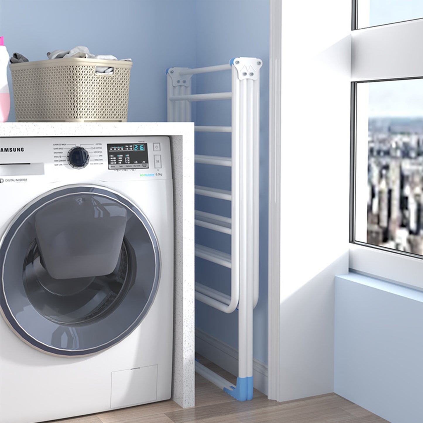 Foldable Clothes Drying Rack, Laundry Rack with Height Adjustable Wings, Metal Drying Rack Clothing for Indoor Outdoor