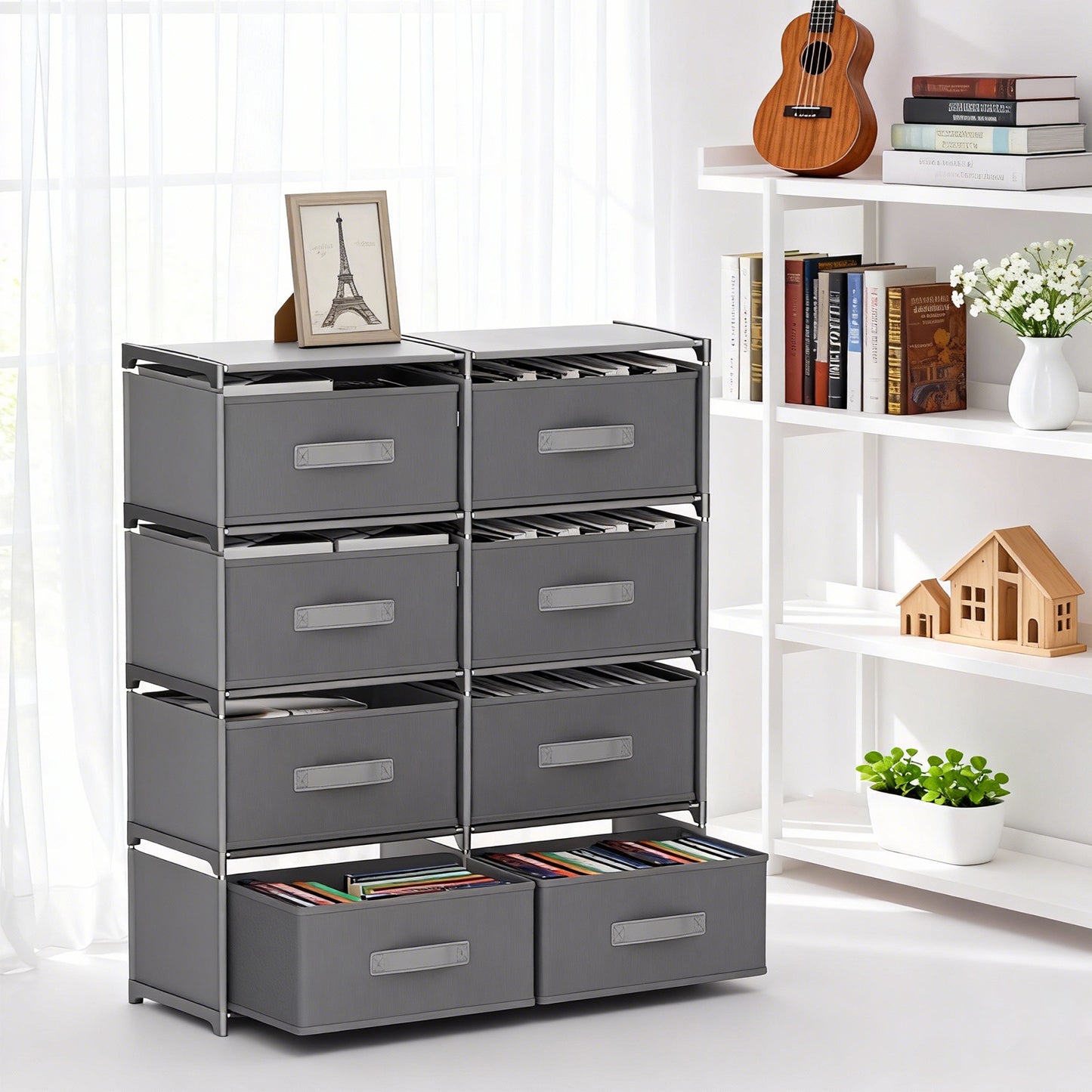 BAOKALER Clothes Drawer Dresser with 8 Drawers, Double Row Non-Woven Fabric Dresser for Bedroom, Hallway, Entryway, Closets, Sturdy Steel Frame, Wood Top, Gray