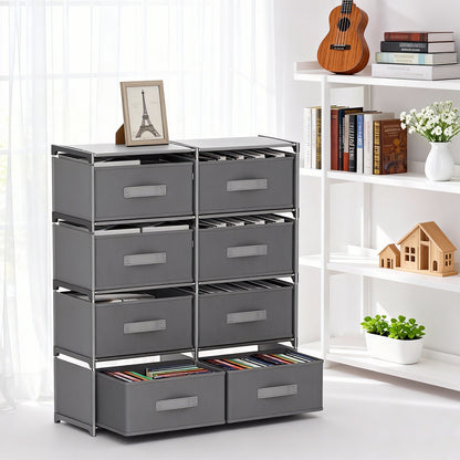 BAOKALER Clothes Drawer Dresser with 8 Drawers, Double Row Non-Woven Fabric Dresser for Bedroom, Hallway, Entryway, Closets, Sturdy Steel Frame, Wood Top, Gray