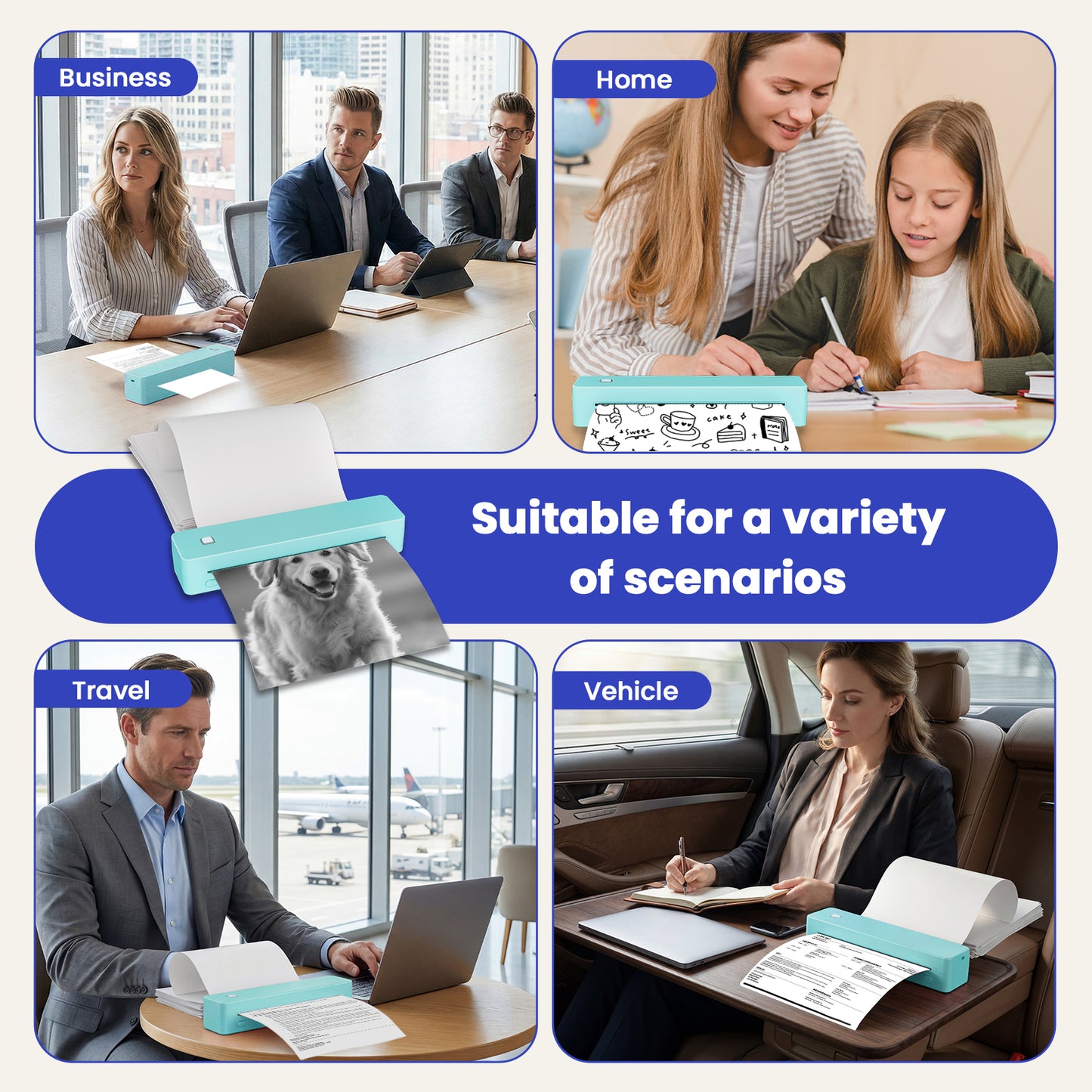 Portable Thermal Printer, Inkless Wireless Travel Printer for Android & iOS, Compatible with US Letter, A4, A5, B5 Thermal Paper