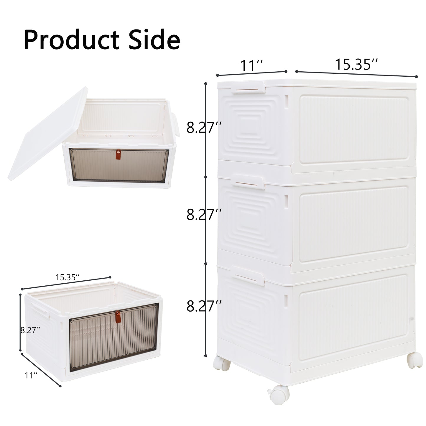2 Pack 70Qt Plastic Storage Bins with Lids, 3 Tier Stackable Storage Bins, Foldable Storage Containers with Lids, 3-Layer Storage Bins with wheels for Home Office Bedroom Kitchen, White