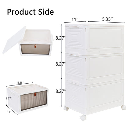 2 Pack 70Qt Plastic Storage Bins with Lids, 3 Tier Stackable Storage Bins, Foldable Storage Containers with Lids, 3-Layer Storage Bins with wheels for Home Office Bedroom Kitchen, White