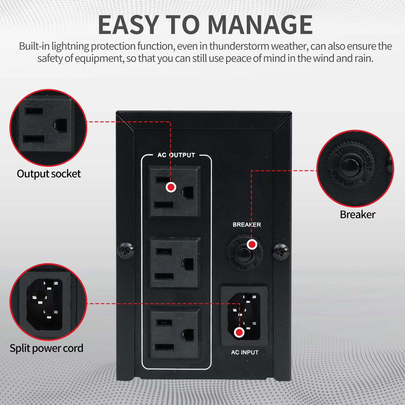 CATGOOD Backup UPS Power Supply 1000VA 600W Battery Backup Power with 3 Outlets and LCD Display, Suitable for Home and Office