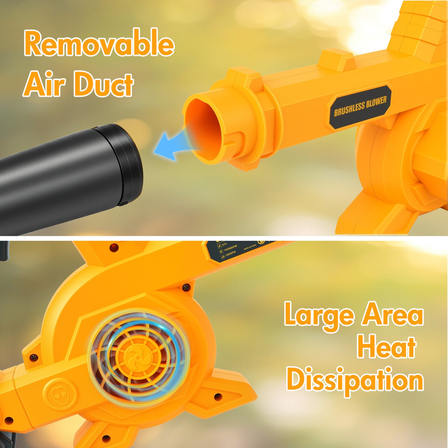 Leaf Blower Cordless with 2¡Á 2.0Ah Batteries and Charger, Variable Speed Switch, Lightweight Battery Powered Blowers for Lawn Care, Yard, Patio Cleaning, Blowing Leaves & Dust, Yellow