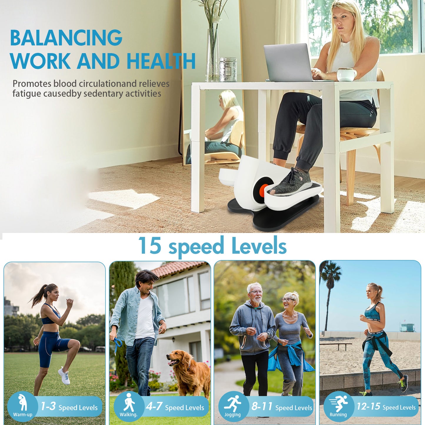 Under Desk Elliptical Machine, Fully Assembled Portable Leg Exerciser for Seniors and Adults, Quiet Electric Seated Pedal System with Remote Control and Non-Slip Straps