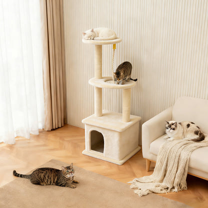 Cat Tree with Condo and Sisal Post, Multi-Level Cat Tower with Top Perchs, Cratching Post for Indoor Cats, Beige
