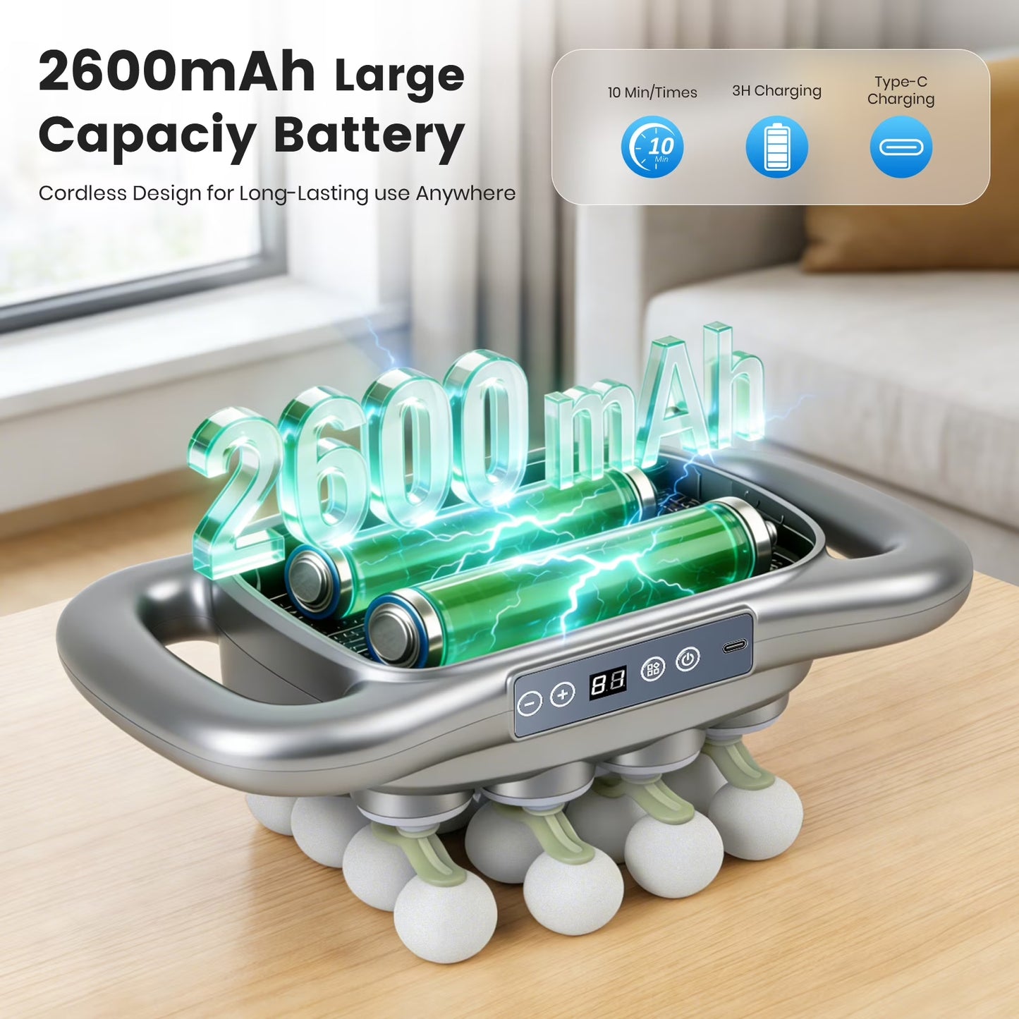 16 Head Massage Gun Set, Electric Muscle Massager with with 9 Modes 9 Intensities, 2000mAh Electric Massage Tools for Deep Tissue, Back, Shoulders, Legs, Gray