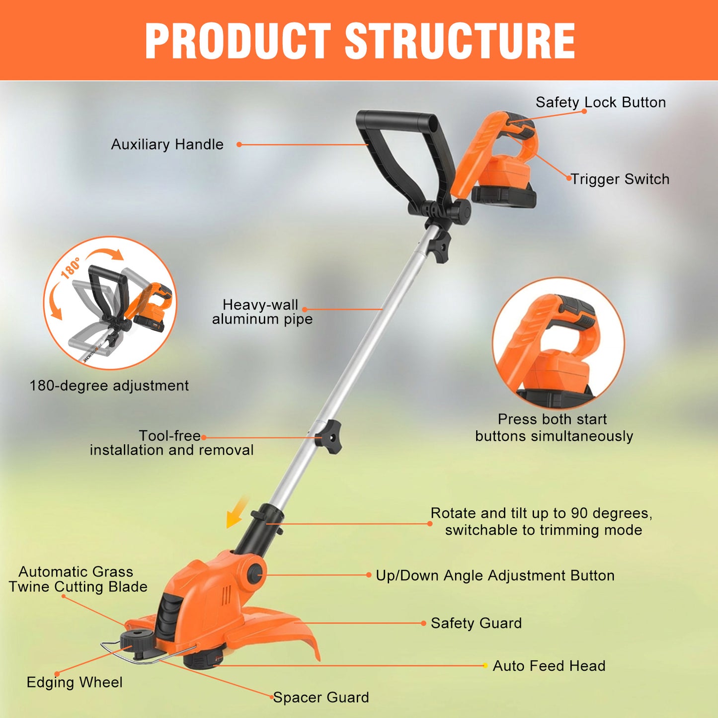 CATGOOD 12 Inch Cordless Weed Wacker with Automatic Line Feed, 2 in 1 String Trimmer and Edger Includes 2.0Ah Battery