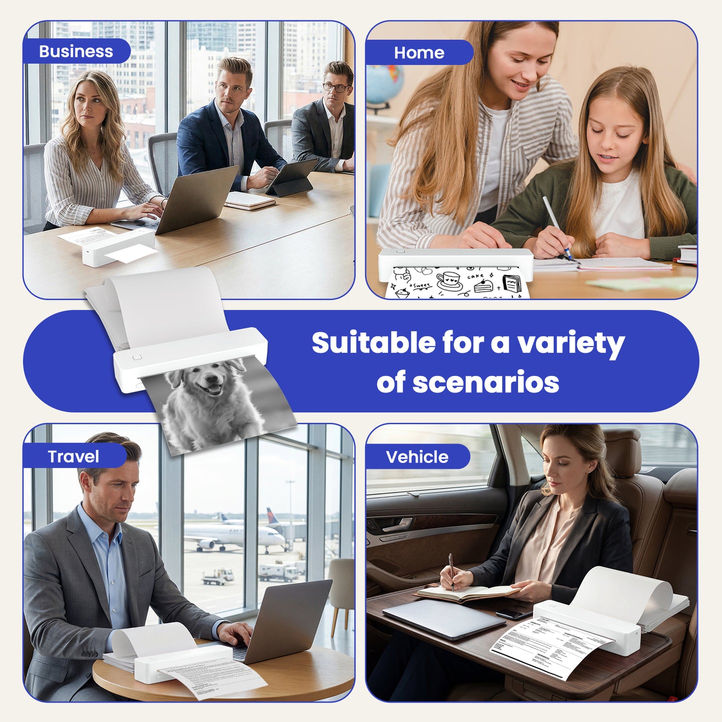 Thermal Printer, Portable Wireless Printer for Travel Inkless, Support US Letter/A4/A5/B5 Thermal Paper, Compatible with Android iOS Phone & Laptop