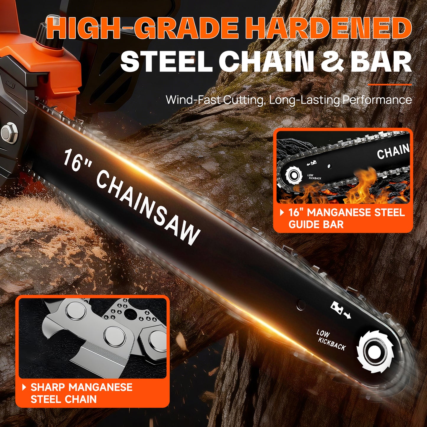 Brushless 16-Inch Chainsaw Cordless with 2×6.0Ah Batteries, Electric Chainsaw with 3 Chains, for Wood Cutting and Yard Work