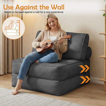 CATGOOD Single Sofa Bed with Pillow, Convertible Sleeper Sofa for Small Spaces, Portable Boneless Small Couch Comfy Floor Sofa Lounge Chair for Living Room, Bedroom, Gray
