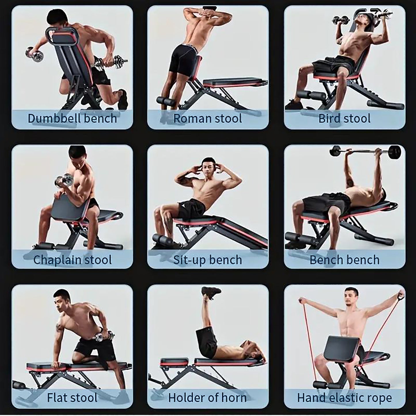 BAOKALER Weight Bench with U Shape Handle for Full Body Workout, Adjustable Workout Bench with Resistance Bands, Multi-Function Strength Training Bench Press Exercise Equipment for Home Gym, 1000 lbs