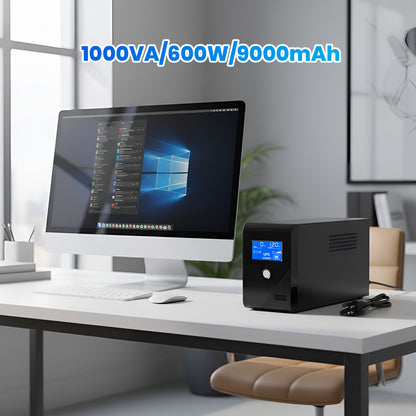 CATGOOD Backup UPS Power Supply 1000VA 600W Battery Backup Power with 3 Outlets and LCD Display, Suitable for Home and Office