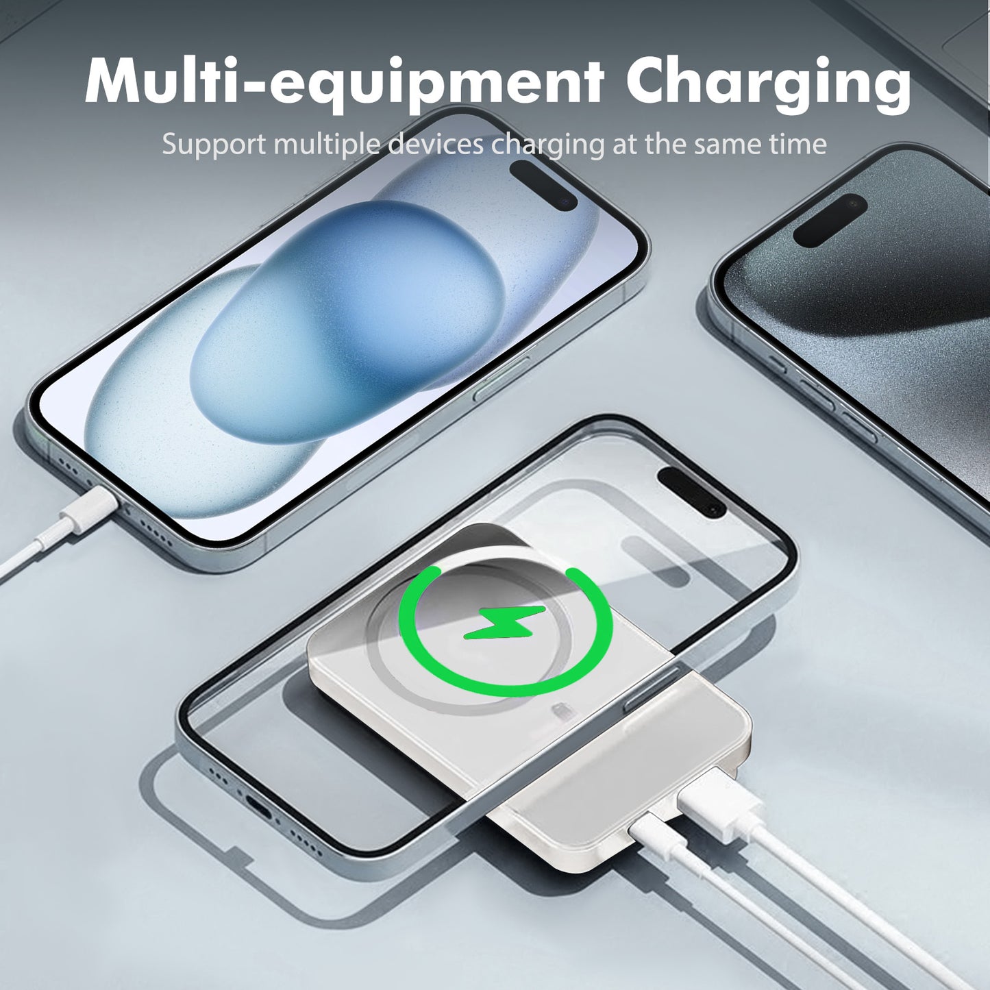 2 in 1 Portable Magnetic Wireless Power Bank, 10000mAh 22.5W Fast Charging, with LED Power Display, Suitable for Outdoor Emergency Backup Power Bank, Compatible with Multi Device, White