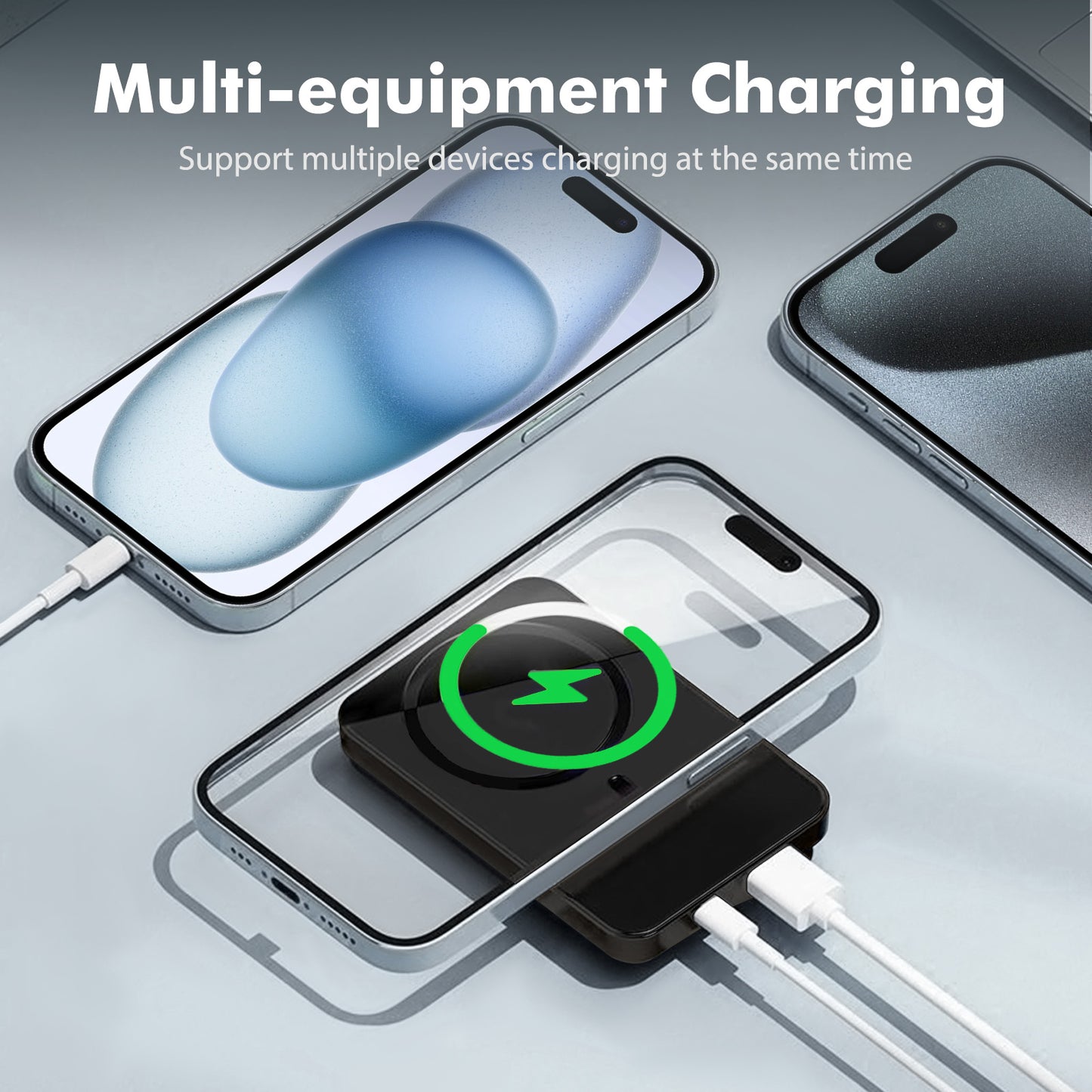 10000mAh Portable Charger with LED Power Display, 22.5W Fast Charging Phone Battery Bank, 2-in-1 Wireless Magnetic Power Bank, Suitable for Outdoor Travel Emergency Backup Battery Pack, Black