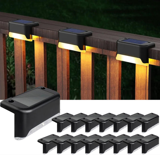 16 Pack Solar Deck Lights Outdoor, Solar Step Lights Waterproof LED Solar Lights for Outdoor Stairs Step Fence Yard Patio Pathway Christmas Decoration Lights(Black-Warm White)