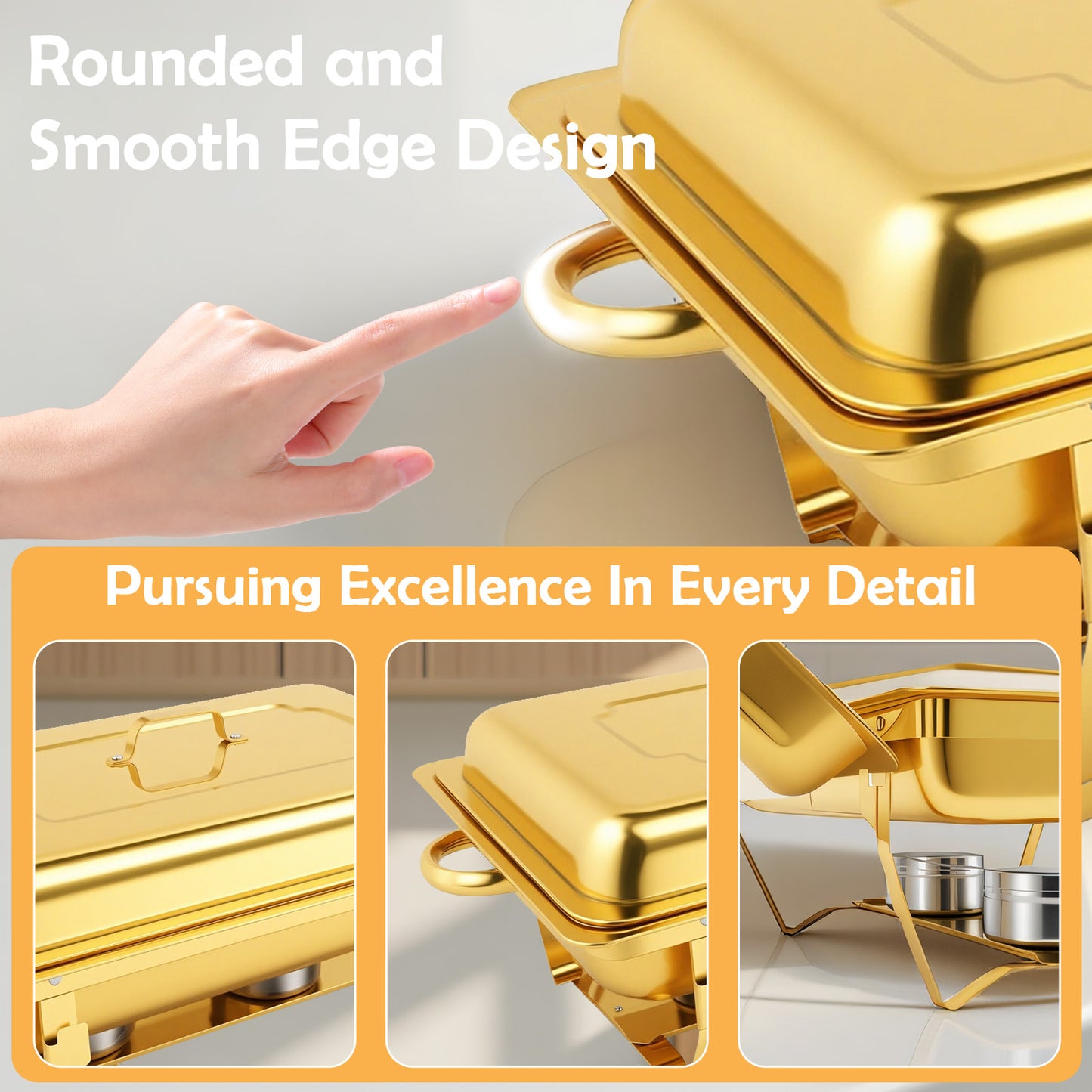 Chafing Dishes for Buffet, 2 Pack 9QT Gold Chafing Dish Buffet Set, High Grade Buffet Servers and Warmers with All-Gold Serving Tongs, Food Warmers for Parties Buffet, Events & Weddings