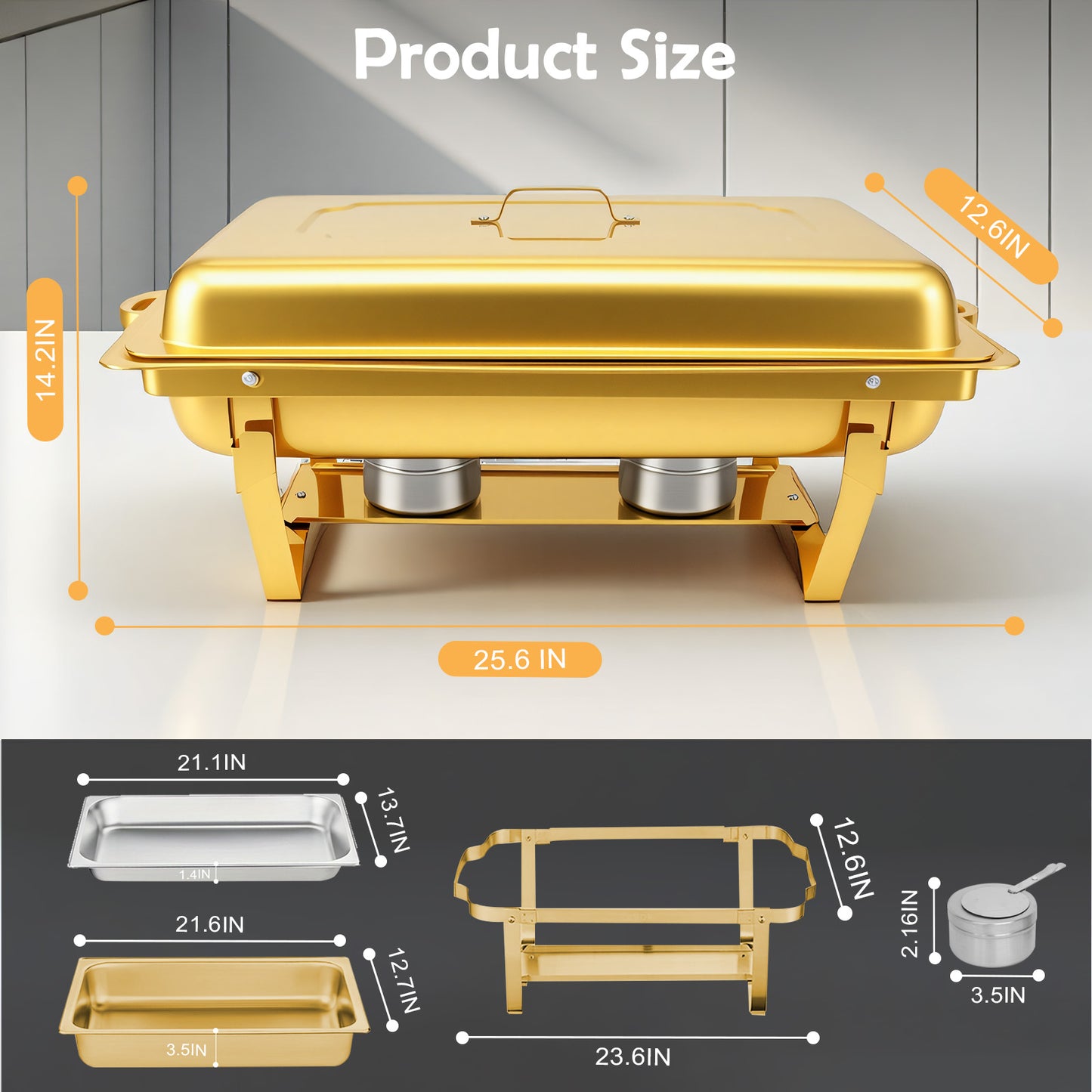 Dish Buffet Set 6 Pack, 9QT Stainless Steel Chafing Dishes for Buffet, Chafers and Buffet Warmers Sets for Parties, Wedding, Camping, Dinner, Events