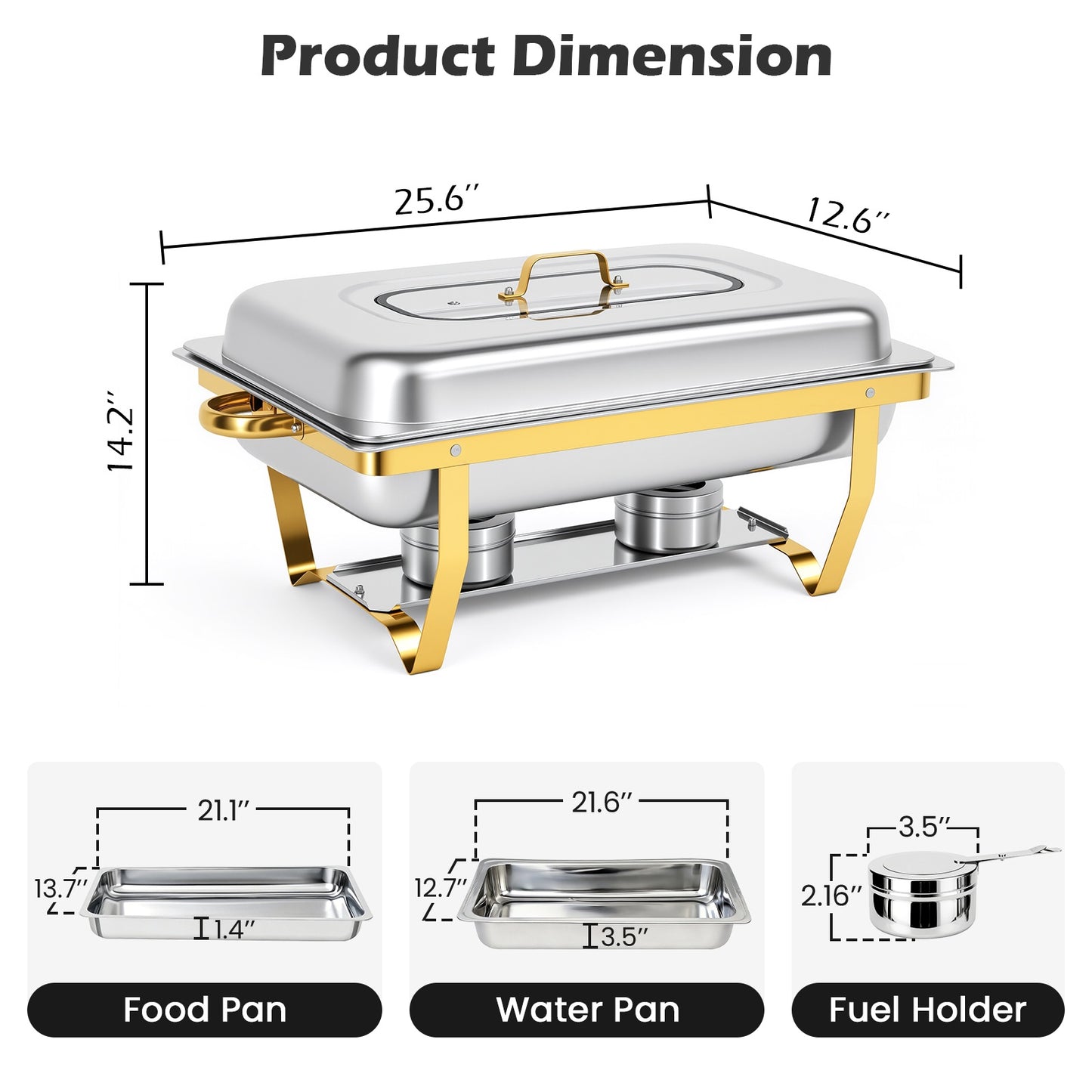 Chafing Dishes for Buffet 2 Pack, 9QT Roll Edge Designed Chafing Dish Buffet Set [Semi-Glass Lid] Food Warmers for Parties, Birthday, Holiday Parties, Church Events (Semi-Gold)