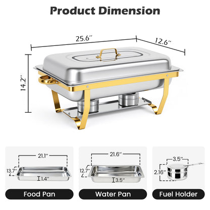 Chafing Dishes for Buffet 2 Pack, 9QT Roll Edge Designed Chafing Dish Buffet Set [Semi-Glass Lid] Food Warmers for Parties, Birthday, Holiday Parties, Church Events (Semi-Gold)