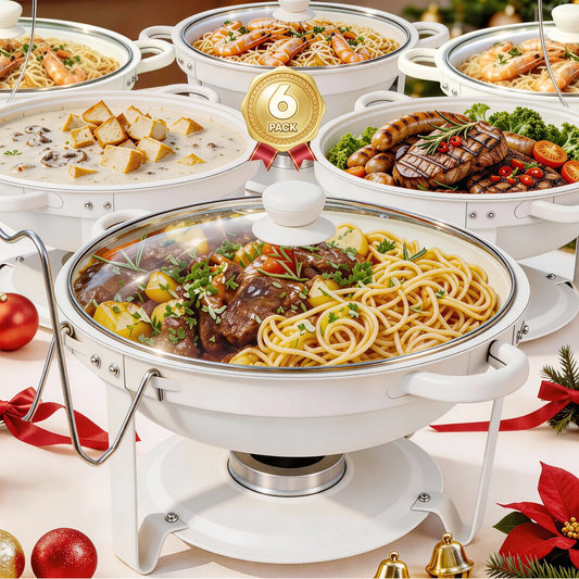 CATGOOD Chafing Dishes for Buffet, 5.3QT Chafing Dish Buffet Set, Food Warming Trays for Buffet, for Home Parties, Christmas Gatherings, Catering Events, White/ 6 Pack