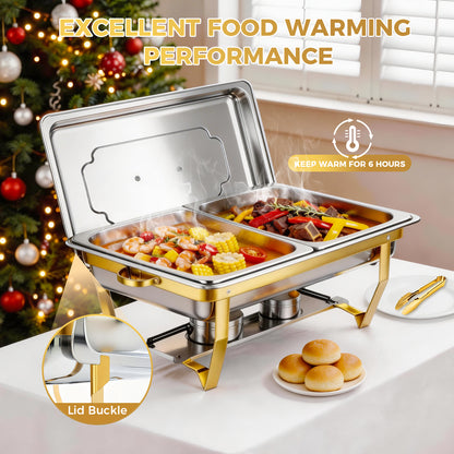 Chafing Dishes for Buffet 9Qt 4 Pack Multiple Food Pans Combo, Sturdy and High Grade Stainless Steel Chafing Dishes for Weddings, Parties & Festival, Gold