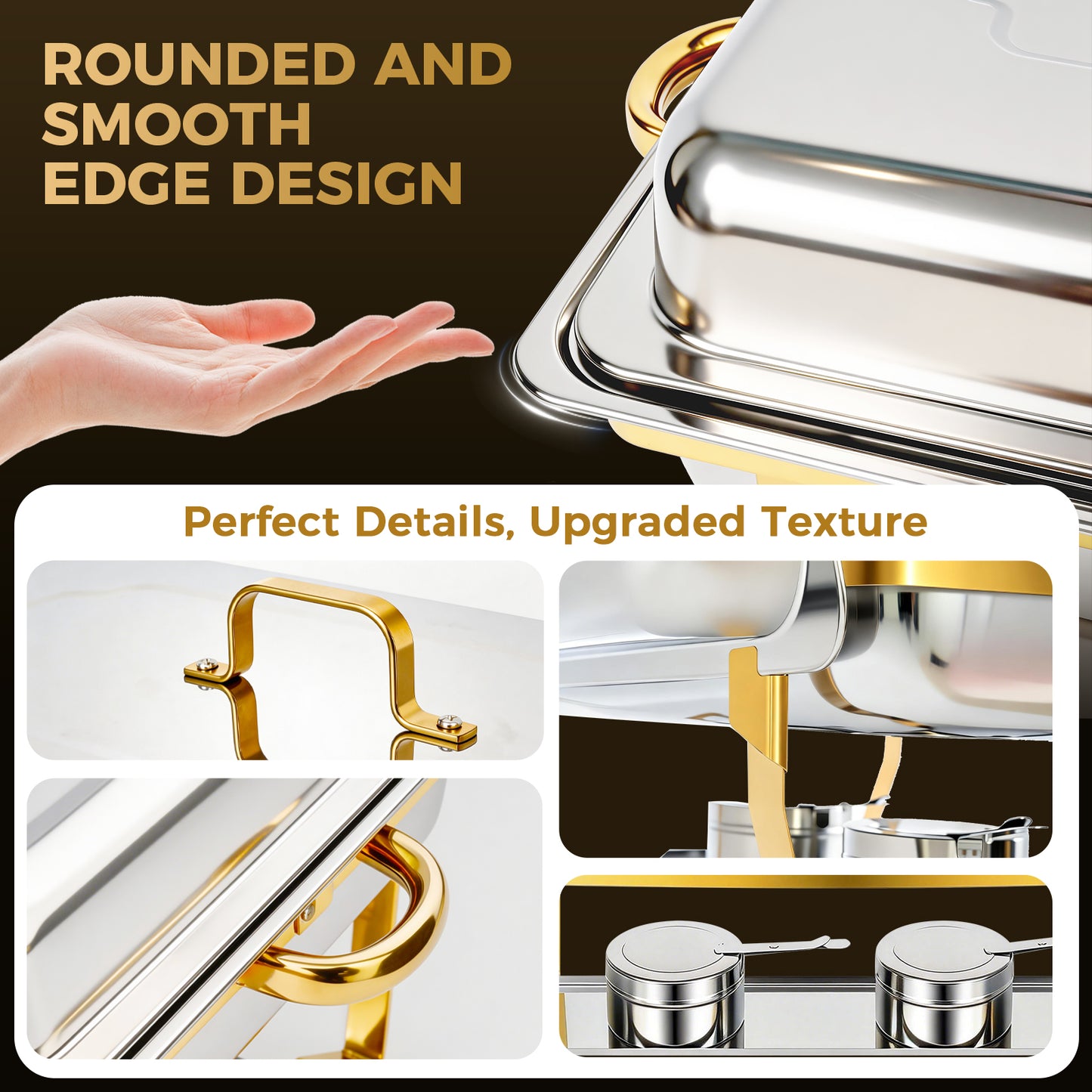 Chafing Dishes for Buffet 9Qt 4 Pack Multiple Food Pans Combo, Sturdy and High Grade Stainless Steel Chafing Dishes for Weddings, Parties & Festival, Gold