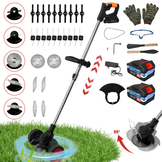Electric?Grass?Trimmer?24V-2?Batteries?2000mAh-Cordless?Weed?Eater?for?Lawn?Care?&?Garden?Maintenance?(Black)