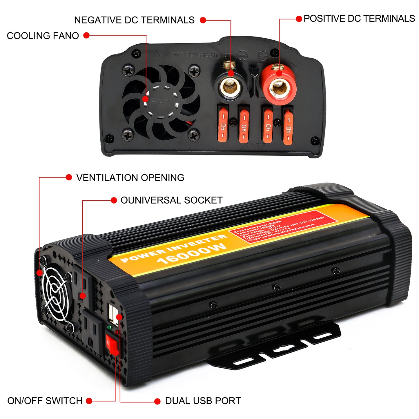 Power Inverter, 16000W Inverter DC12V To 110V AC Car Power Inverter With 2 USB Port, LCD Screen Display,Truck/ Boat/RV/Car Inverter, Used FOR Camping/Road Trips/Outdoor Work