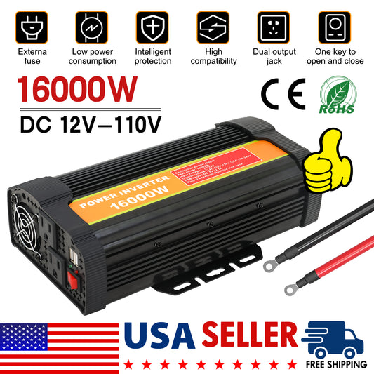 Power Inverter, 16000W Inverter DC12V To 110V AC Car Power Inverter With 2 USB Port, LCD Screen Display,Truck/ Boat/RV/Car Inverter, Used FOR Camping/Road Trips/Outdoor Work