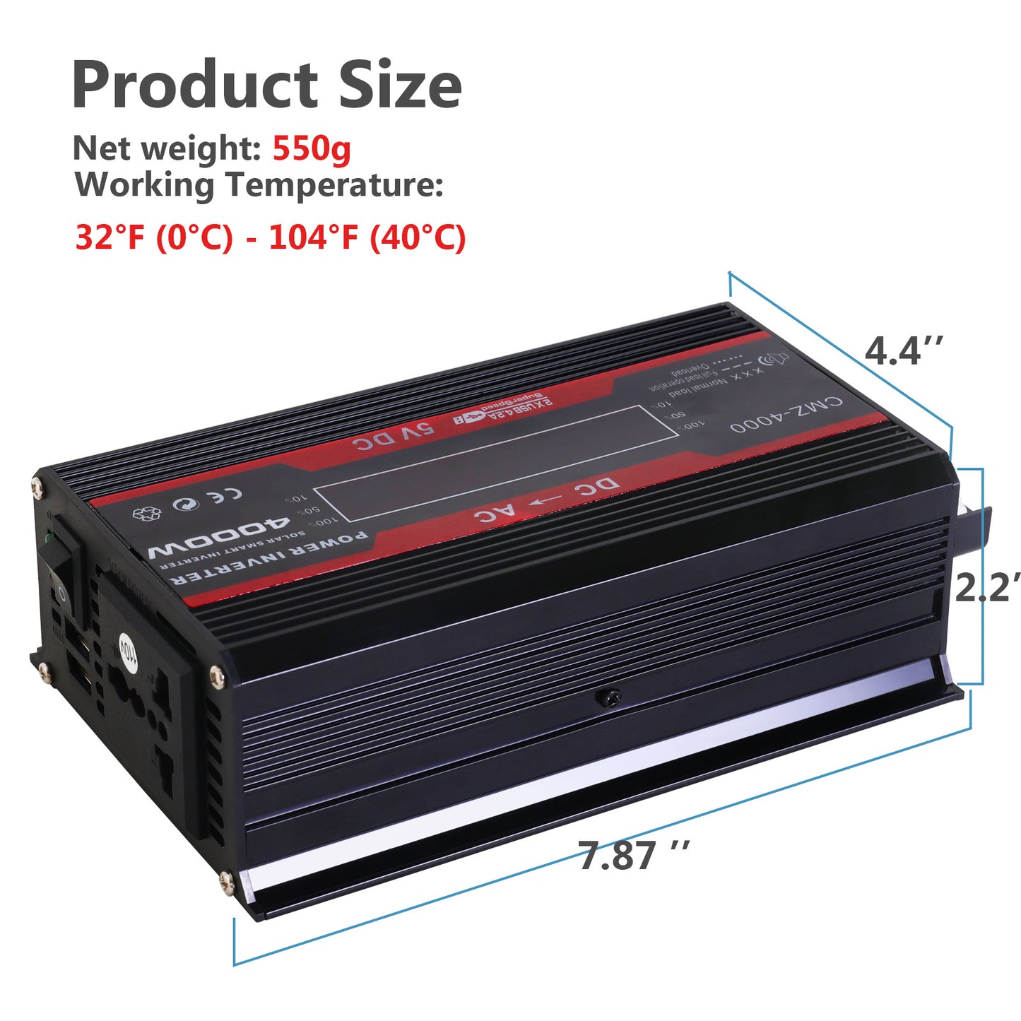 12V 800-Watt Continuous 3000-Watt Surge Power Inverter for Car