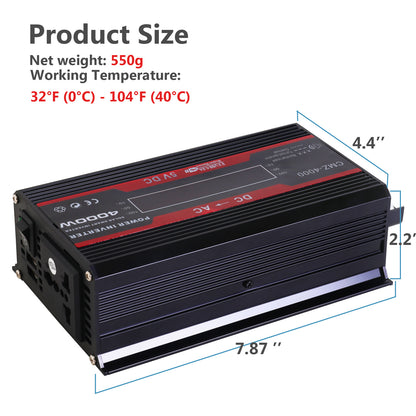 12V 800-Watt Continuous 3000-Watt Surge Power Inverter for Car