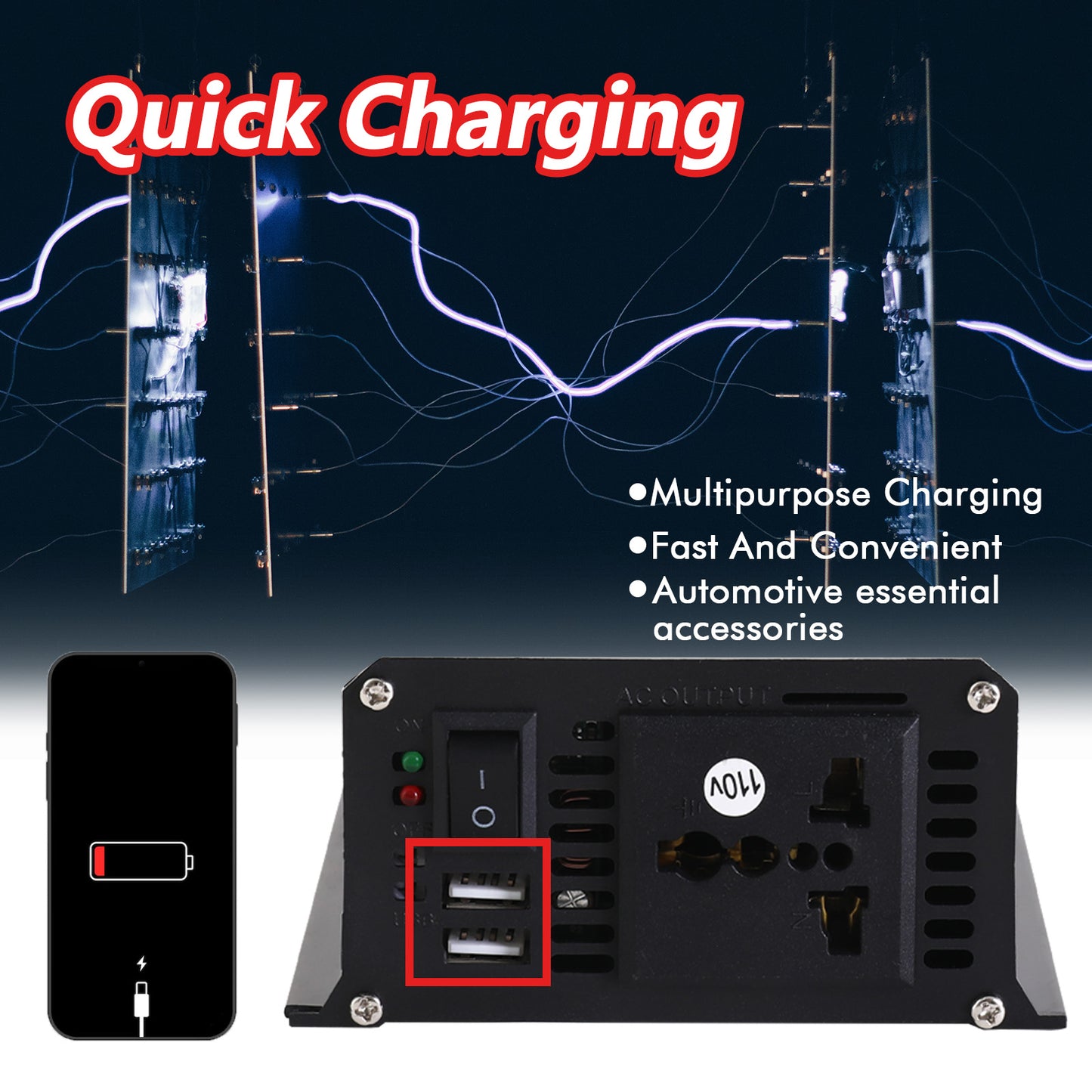 12V 800-Watt Continuous 3000-Watt Surge Power Inverter for Car