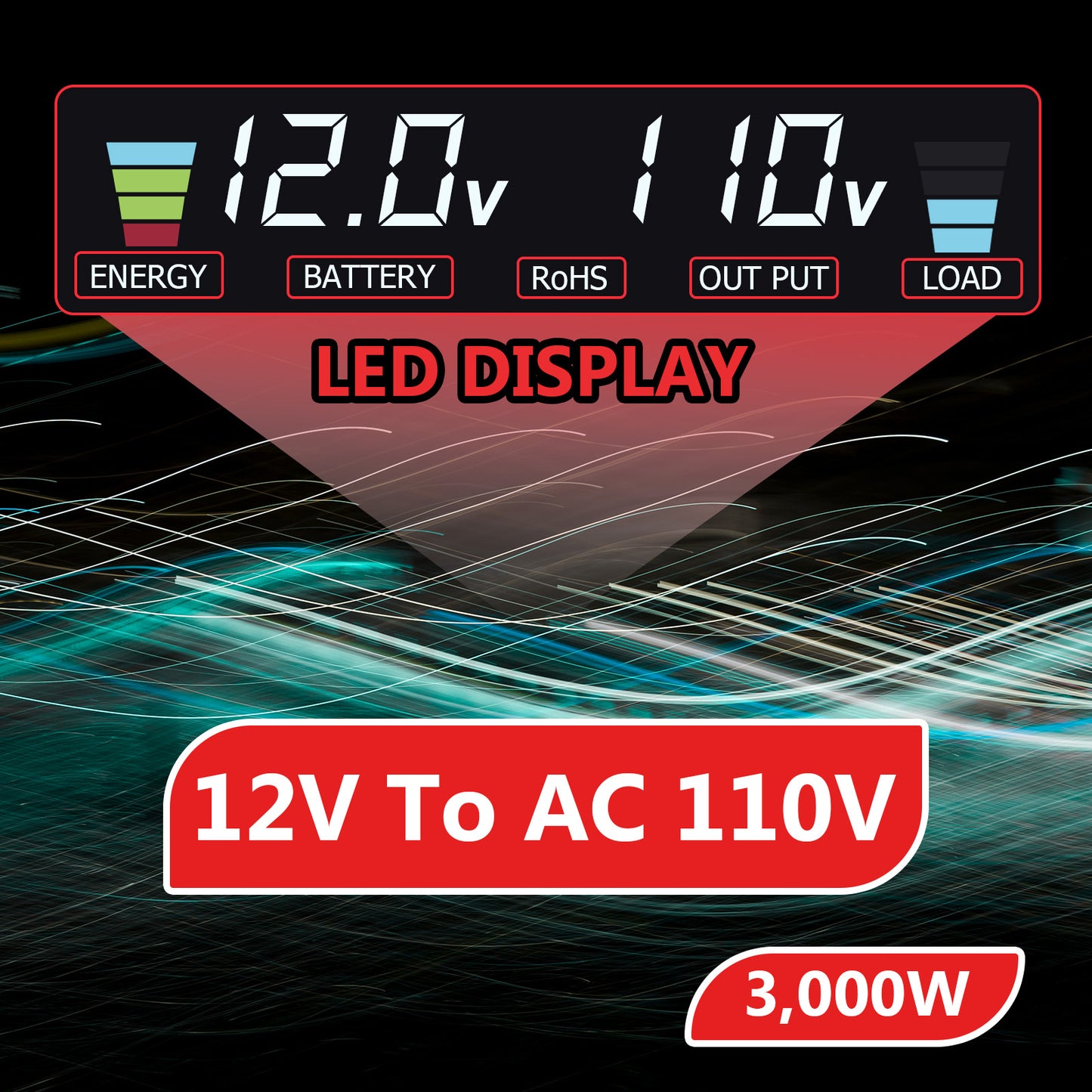 12V 800-Watt Continuous 3000-Watt Surge Power Inverter for Car