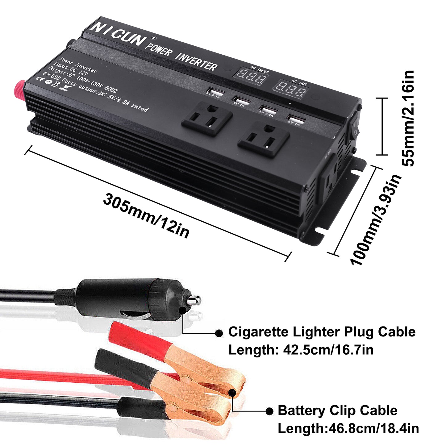 6000W Car Power Inverter DC 12V To 110V AC with Dual Outlets and USB Charger, High-Capacity Power Converter for Vehicles Trucks Camping and Outdoor Use, Solar Converter LCD Display