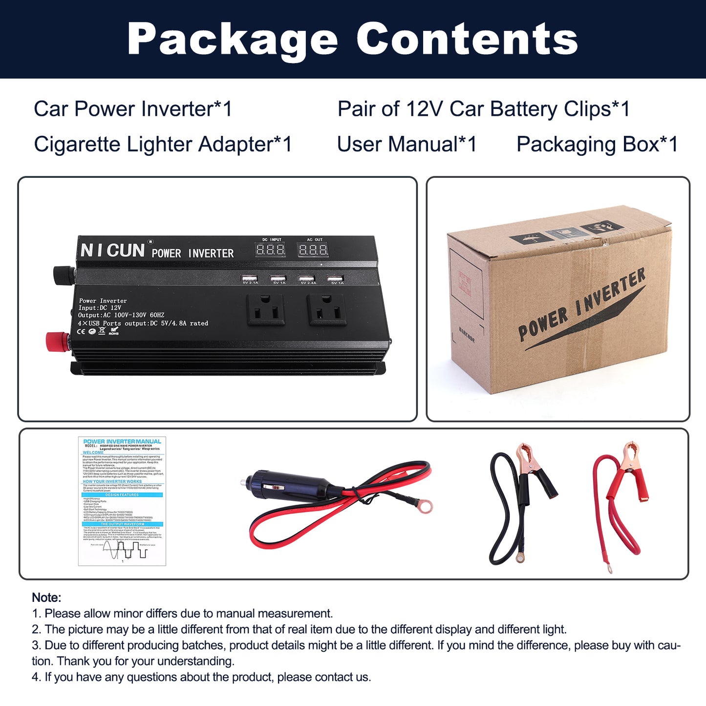 6000W Car Power Inverter DC 12V To 110V AC with Dual Outlets and USB Charger, High-Capacity Power Converter for Vehicles Trucks Camping and Outdoor Use, Solar Converter LCD Display