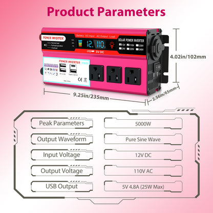 4000W Power Inverter, Sine Wave Inverter DC 12V to AC 120V Car Inverter for RV Truck Car Solar System Travel Camping, 4.2A Fast Charging