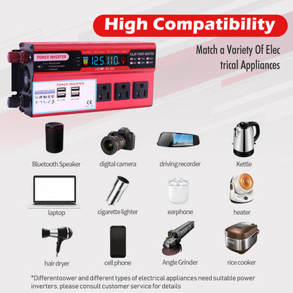 5000W Car Power Inverter DC 12V To 110V AC Pure Sine Wave Converter LCD