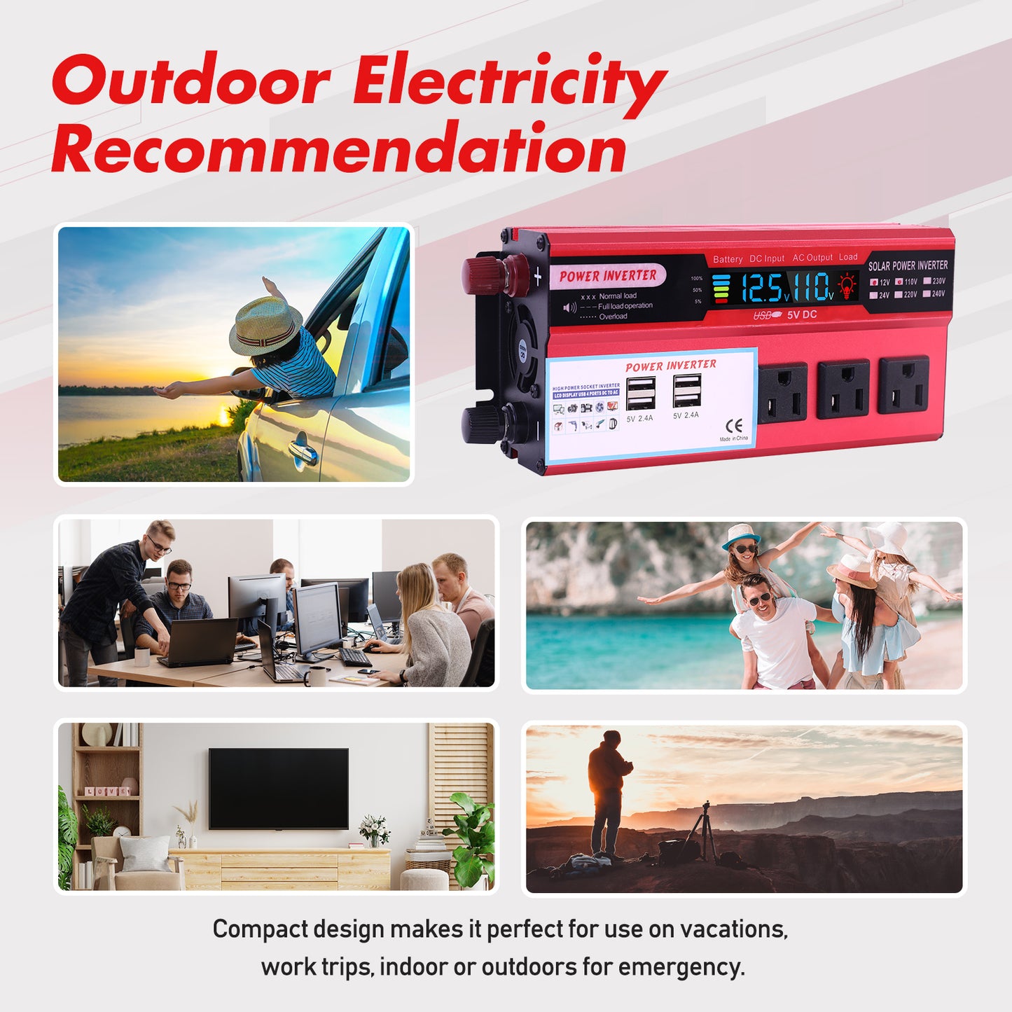 5000W Car Power Inverter DC 12V To 110V AC Pure Sine Wave Converter LCD