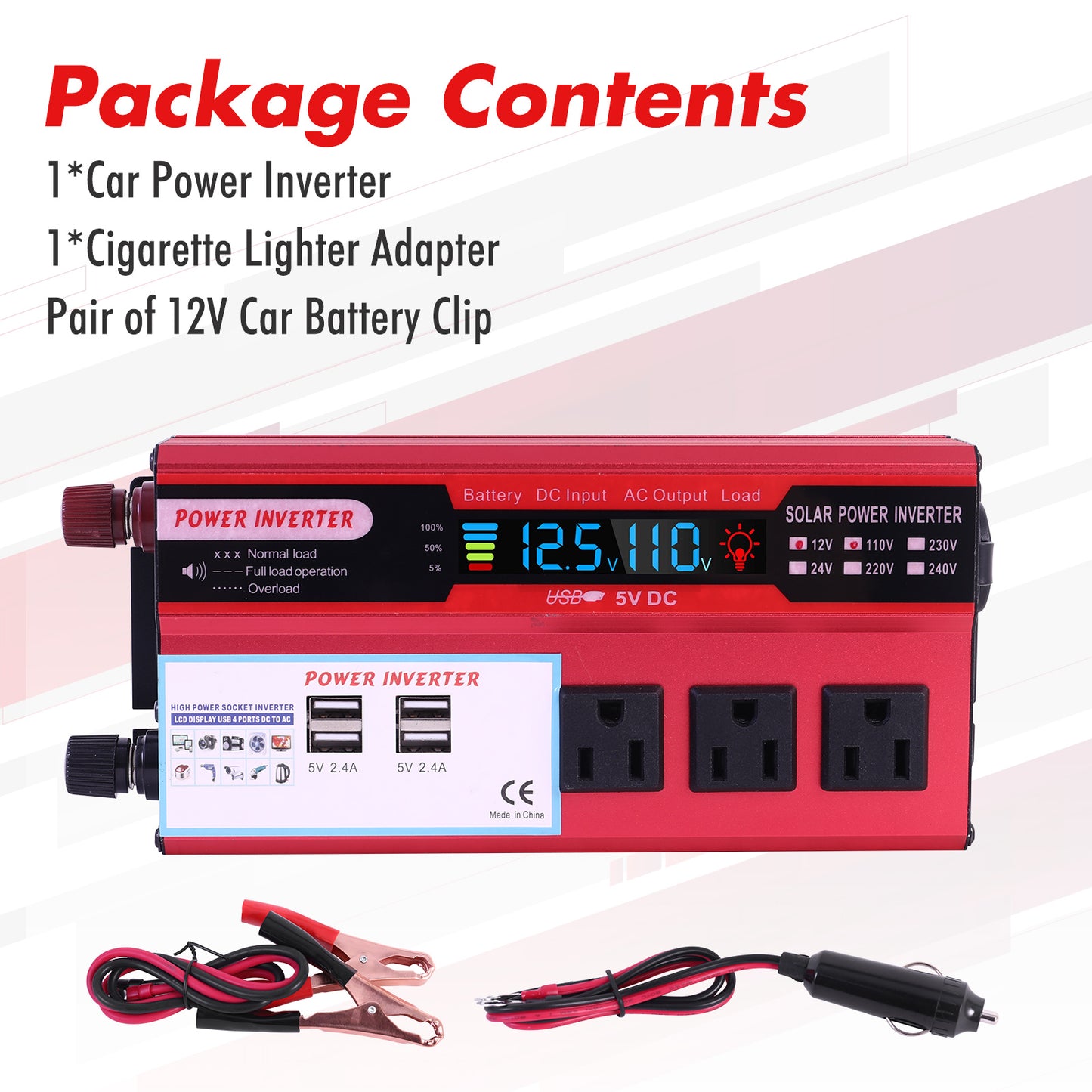 5000W Car Power Inverter DC 12V To 110V AC Pure Sine Wave Converter LCD