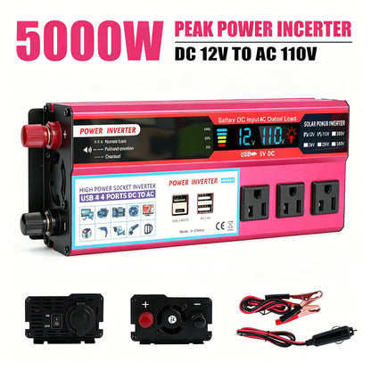 Power Inverter For Car 5000 Watts Surge Power 12V DC to 110V AC Modified Sine Wave, Power Converter for Vehicles and Outdoor Use with 3 USB Ports