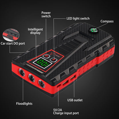 Multi-functional Car Jump Starter, 5000A Peak 99800mAh Battery Jump Starter, LCD Display & 3 LED Modes, Portable Power Bank Charger