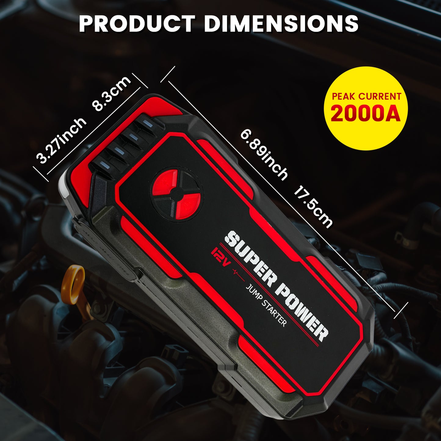 5000A Peak Power Portable Car Jump Starter, Compact Battery Jumper Box with USB Ports, LED Flashlight