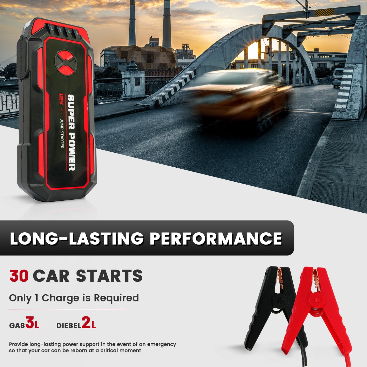 5000A Peak Power Portable Car Jump Starter, Compact Battery Jumper Box with USB Ports, LED Flashlight