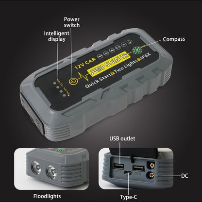 Portable Car Battery Jump Starter, 6000A Peak Battery Booster, Fast Charger 12V Jumper Cables for All 12V Gasoline & Diesel Engines