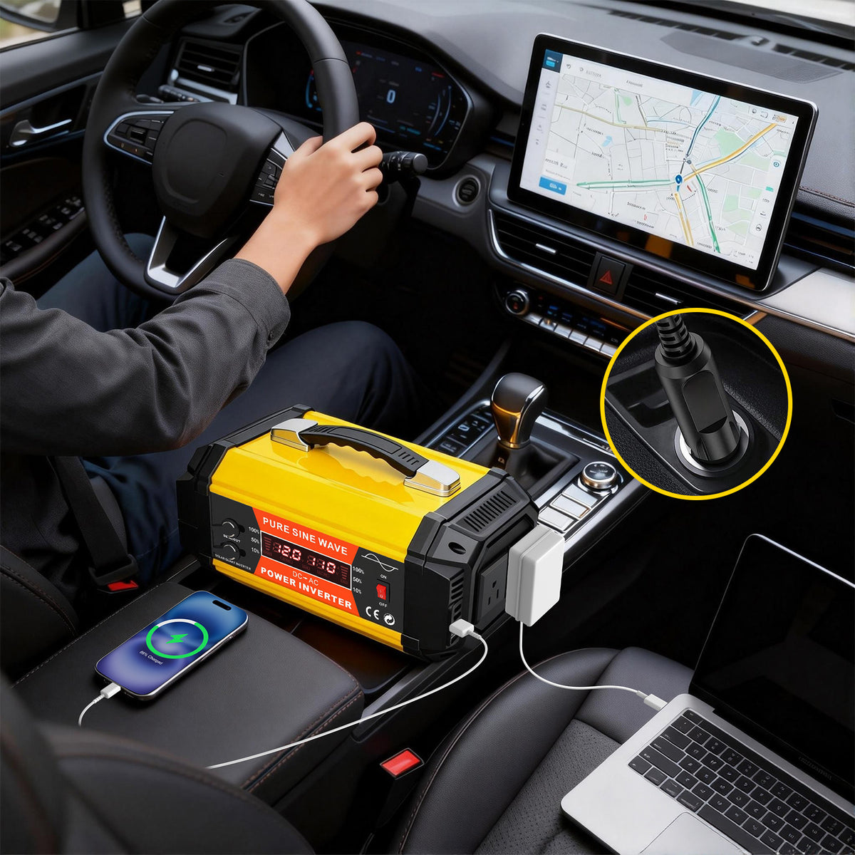 Baokaler 5000W Pure Sine Wave Power Inverter 12V DC to 110V AC Car Inverter, Portable with LCD Display, Multiple AC & USB Charging Ports for Trucks, Vans, RVs & Camping